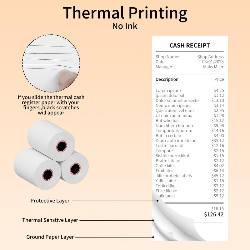 Tapsin 3-1/8"" x 119' Thermal Receipt Paper, Pos Receipt Paper, Cash Register Rolls, Receipt Roll for 80mm Thermal POS Printer, 10 Rolls - Image 4